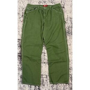 Dickies Girl Womens Juniors 15/32 Green Carpenter Pants Contrast Stitch